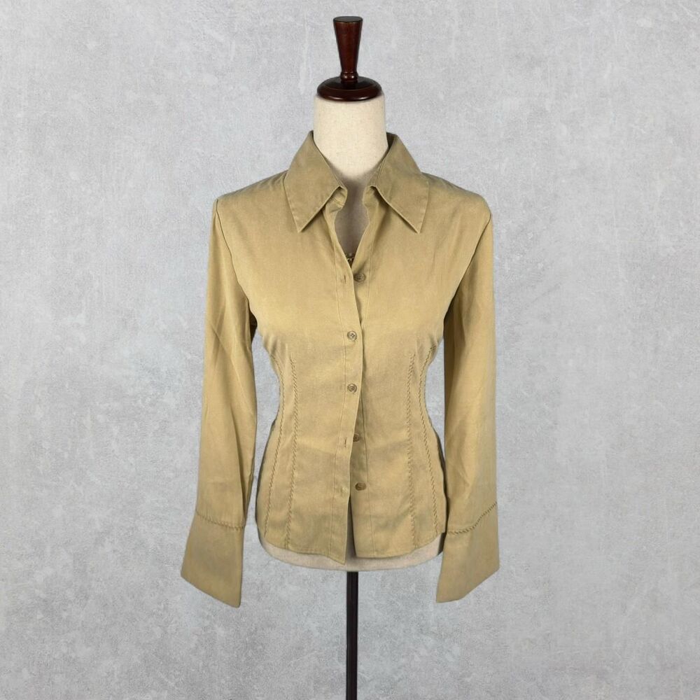 Y2K Tan Western Inspired Button Up Blouse